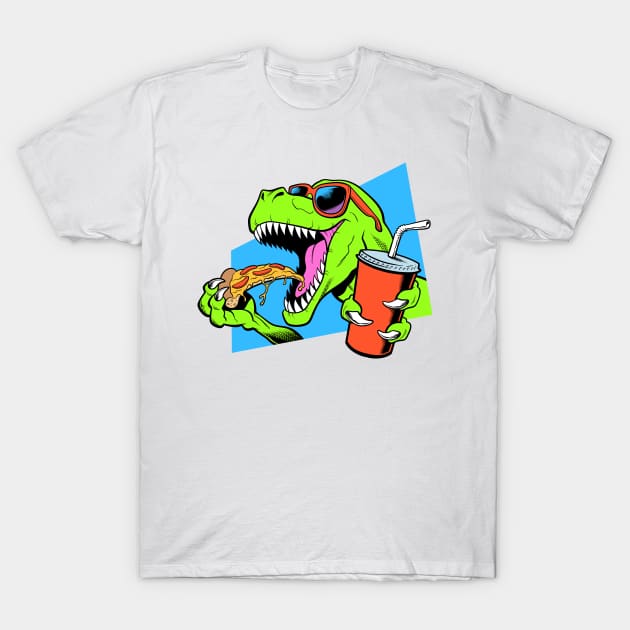 Dinosaur eating pizza T-Shirt by tommartinart